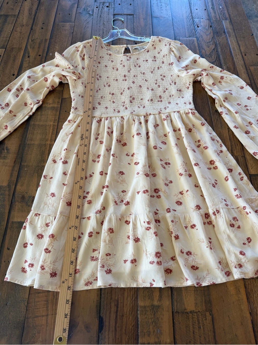 American Eagle Outfitters Cream Floral Long-Sleeve Smocked Mini Dress - Picture 8 of 10
